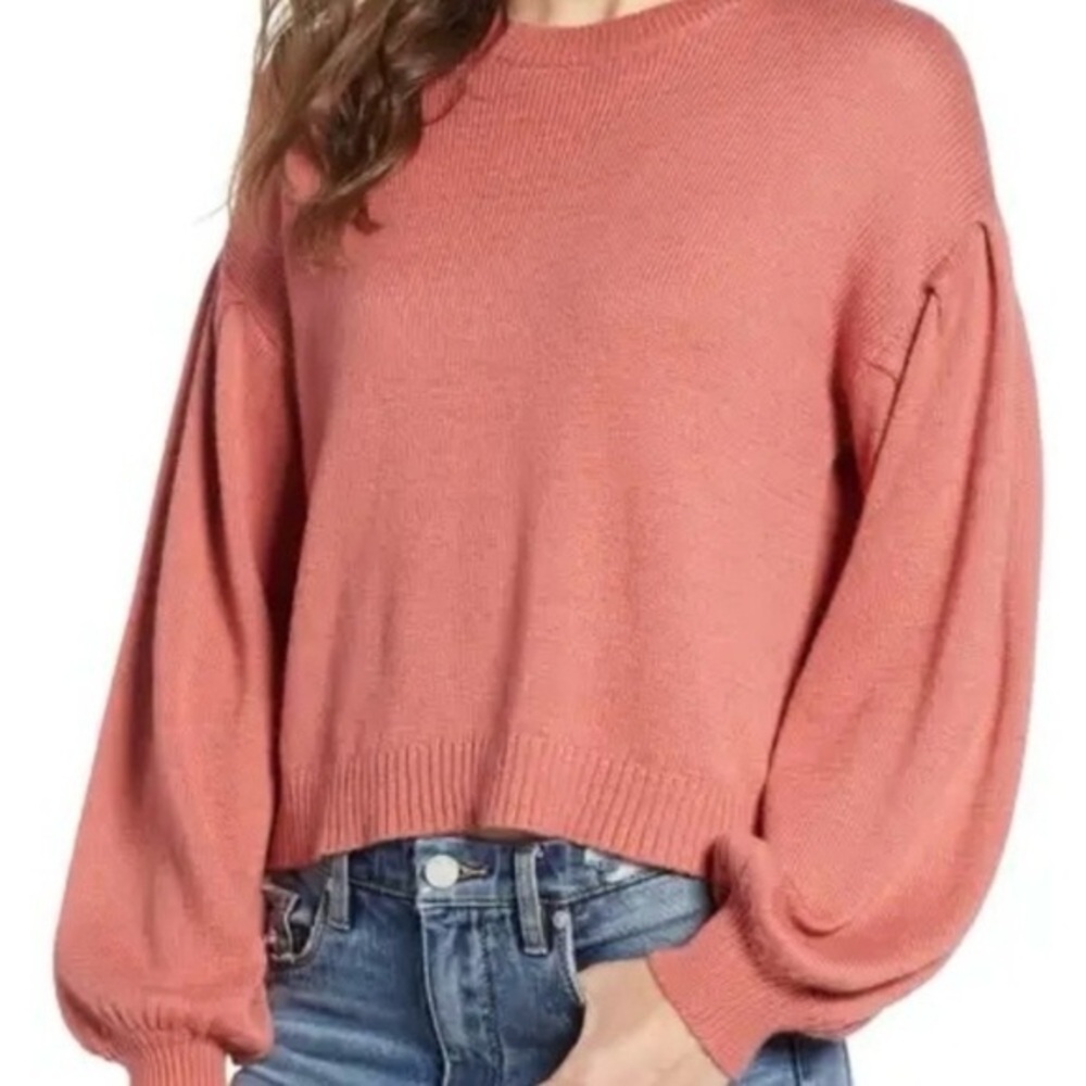 BP Cropped Sweater Dusty Rose Balloon Sleeves XS